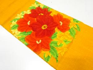 手織り真綿紬　花模様織り出し　名古屋帯